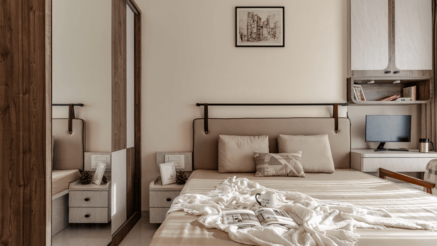 Serene master bedroom suite with tailored soft furnishings