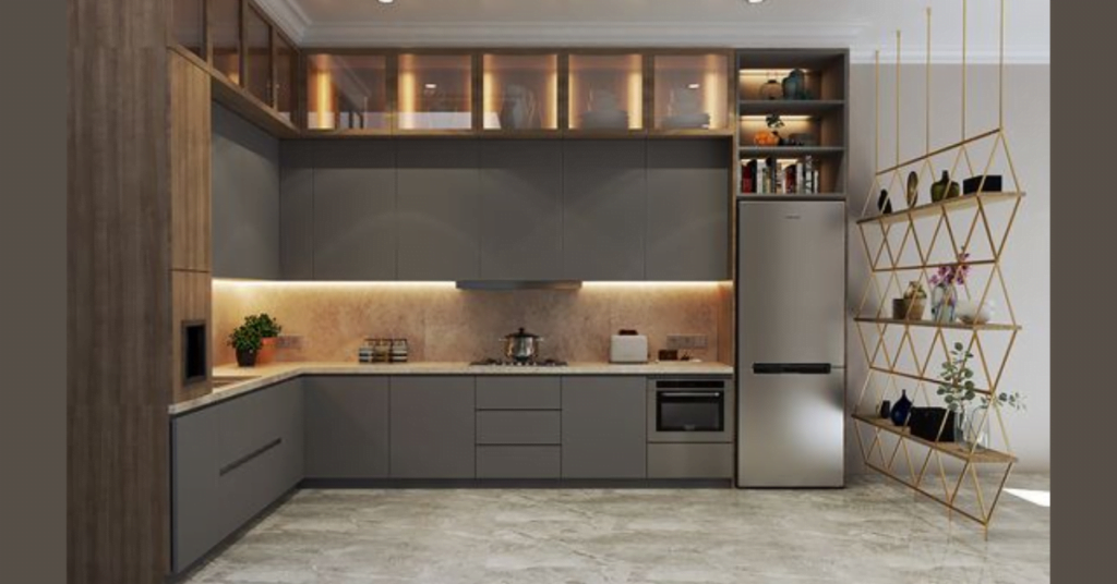 Modular Kitchen with Glass Cabinets